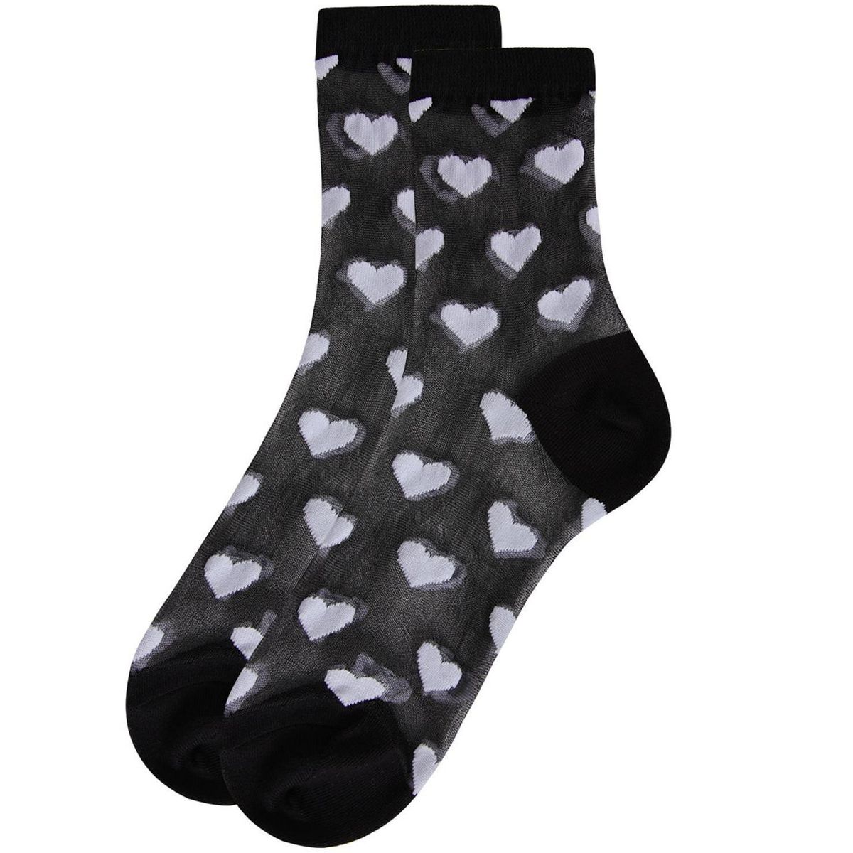 Memoi Women's Hearts Mono Fine Net Semi-Sheer Anklet Sock - thumbnail 7