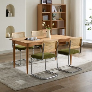 Homy Casa Set of 2 Rattan Back Dining Chairs with Green Upholstered Seat and Chrome Metal Frame - 1 of 4