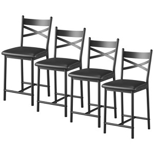 Bar Stools Set, Upholstered Kitchen Bar Stools with Backrest & Footrest, Counter Height Barstools with Thick Cushion for Kitchen Island Counter Bar - 1 of 4
