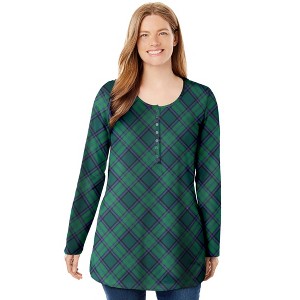 Woman Within Perfect Printed Long-Sleeve Henley Tee - 1 of 4