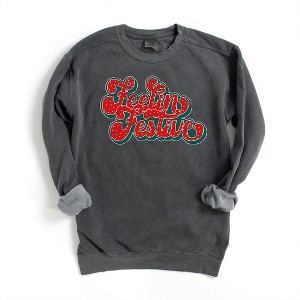 Simply Sage Market Women's Garment Dyed Distressed Feelin Festive Graphic Sweatshirt - 1 of 2