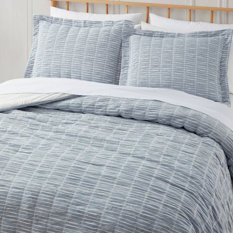 Blue Loom 3pc Puckered Striped Jacquard Comforter Bedding Set, 4 of 7