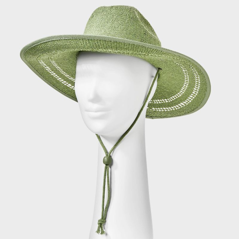 Paper Straw String Machine Weave Rancher Hat with Cotton Rope Band - Universal Thread™ Green, 2 of 5