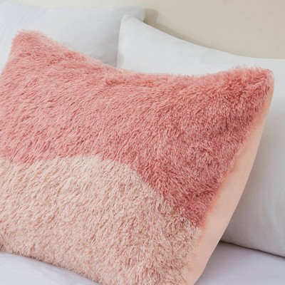 Blush Ombre Shaggy Faux Fur King Bedspread Set