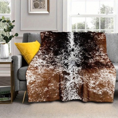 Cow Print Blanket Soft Flannel Throw Blanket Cozy Warm Brown Decor Christmas Gift.