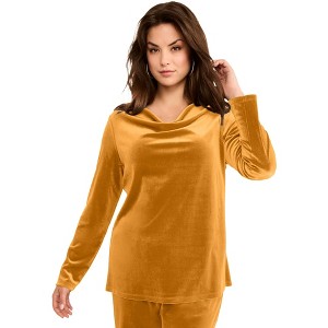 Roaman's Cowl Neck Velour Tee - 1 of 2