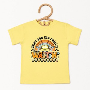The Juniper Shop They See Me Rollin' Rainbow Toddler Short Sleeve Tee - 1 of 2