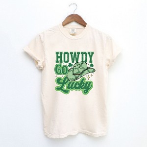 Simply Sage Market Women's Howdy Go Lucky Cowboy Hat Short Sleeve Garment Dyed Tee - 1 of 4