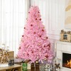 HOMCOM 7 FT Artificial Christmas Tree Holiday Decoration with Auto Open, Steel Base, Wide Shape, Pink - 3 of 4