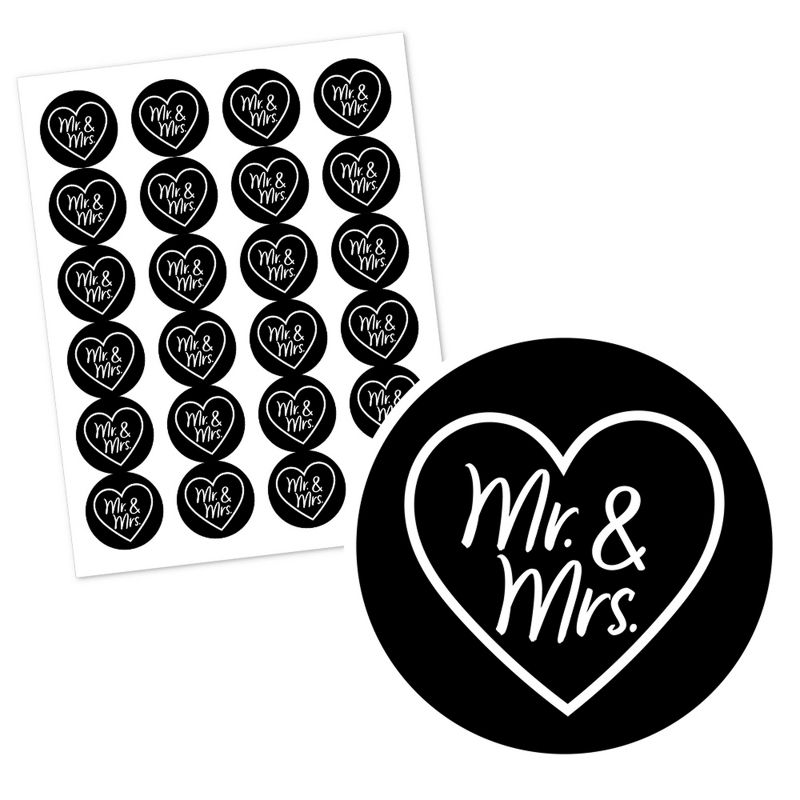 Big Dot of Happiness Mr. and Mrs. - Black and White Wedding or Bridal Shower Circle Sticker Labels - 24 Count, 2 of 5