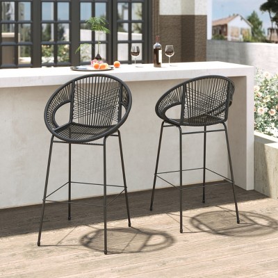 42''H Outdoor Armless Height Bar Stools Set of 2,Wicker Patio Barstool with Footrest,Metal Woven Back Bar Chairs for Garden,Balcony-Coolbibila