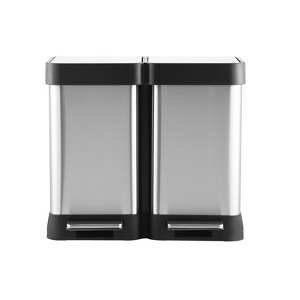 10/13 Gallon Dual Trash and Recycling Bin Fingerprint Proof Stainless Steel Kitchen Garbage Can with Double Lid - 1 of 4