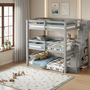 Polibi Modular Full Size Triple Bunk Bed with Storage Stairs - 1 of 4