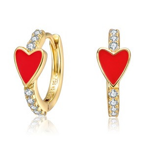 Guili Kids Slim Hoop Earrings in 14k Gold Plating with Cubic Zirconia & Pink or Red Enamel, A Fun & Stylish Touch for Every Little Fashionista - 1 of 3