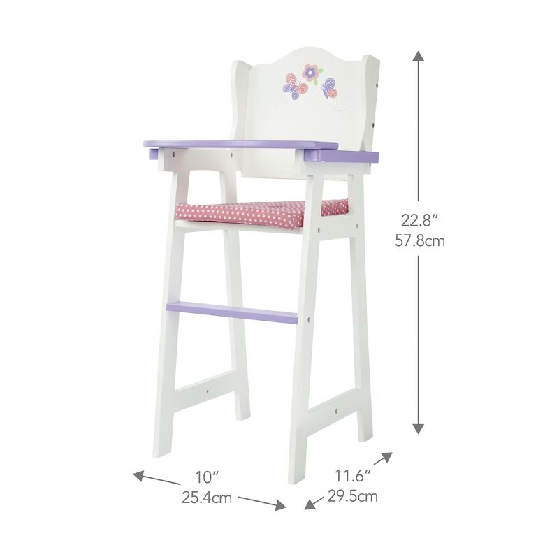Olivia's Little World Wooden Baby Doll High Chair with Cushion, White/Purple, 4 of 9
