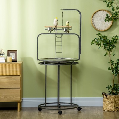 63'' Parrot Stand with 3 Ladders Toy Hook Removable Tray and Perch for Macaws Cockatoos Conures - LAOTIES