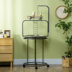 63'' Parrot Stand with 3 Ladders Toy Hook Removable Tray and Perch for Macaws Cockatoos Conures - LAOTIES - 1 of 4