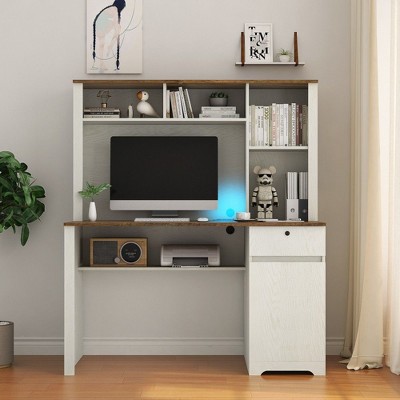 PAGED Office Desk with Hutch & Bookshelf,Armoire Desks with USB Ports and Power Outlet,Multifunctional Home Office Desk