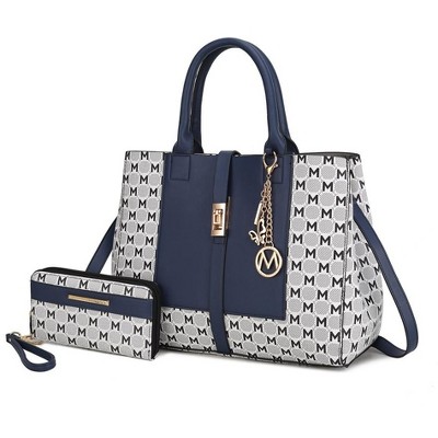 MKF Collection Yuliana Circular M emblem Print Satchel Bag with Wallet by Mia K