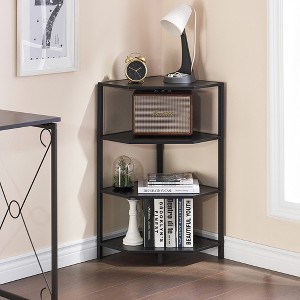 VECELO Corner Shelf, 4-Tier Display Shelves, Wood Storage Stand with Metal Frame for Small Space, Black/Brown/White/Gray/Gold - 1 of 4