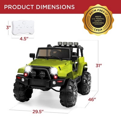 Green 12V Kids Ride-On Truck with Remote Control and LED Lights