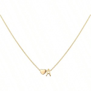 Initial Heart Necklace Stainless Steel Tiny Heart Letter Necklace Personalized Monogram Name Necklace for Women - 1 of 4