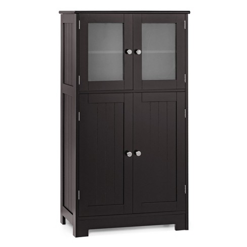 Tall Kitchen Pantry Cabinet with Dual Tempered Glass Doors and Shelves -  Costway