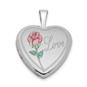 Black Bow Jewelry Sterling Silver and Enamel 16mm Love Rose Heart Locket - 1 of 4
