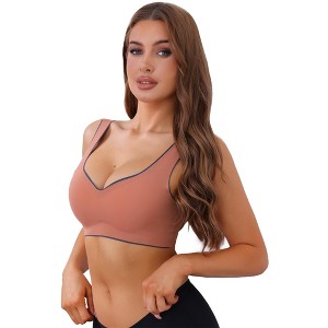 Allegra K Women's V-Neck Contrast Trim Comfort and Breathable Bralettes - 1 of 4
