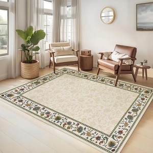 Floral Area Rugs for Living Room Modern Bordered Area Rug Soft Low Pile Non Slip Accent Rug Home Decor - 1 of 4