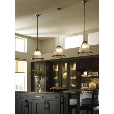 Brushed Nickel Mini Pendant with Clear Prismatic Glass Shade