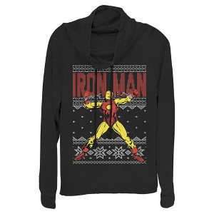 Juniors Womens Marvel Ugly Christmas Iron Man Cowl Neck Sweatshirt - 1 of 3