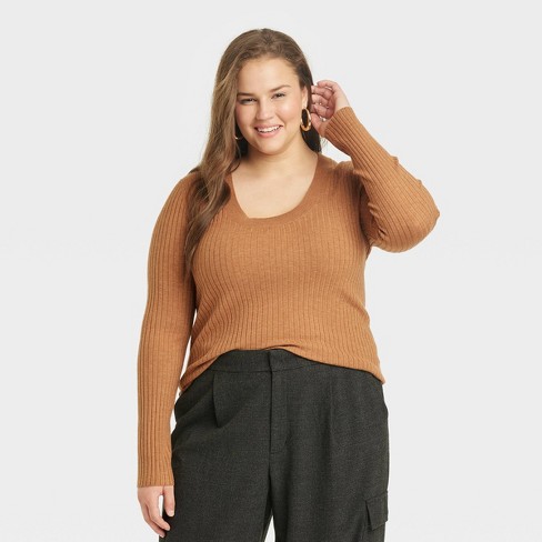 Women's Fine Gauge Scoop Neck Sweater - A New Day™ Camel Xxl : Target