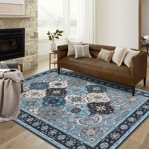 Large Living Room Area Rug 8x10 Washable Floor Carpet with Anti-Slip Backing, Low Pile Vintage Foldable Rug, Non-Shedding Soft Nursery Rug - 1 of 4