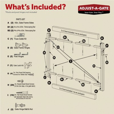 Adjust-A-Gate Steel Frame Anti Sag Gate Building Kit, 36 to 72 Inches Wide Opening Up To 6 Feet High Fence