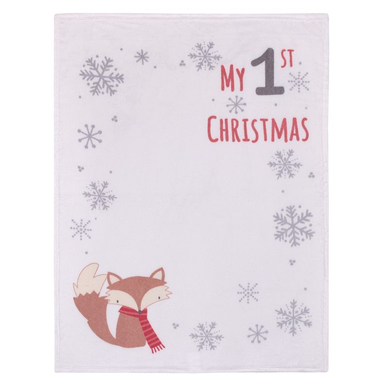 NoJo Fox White, Brown, Red, and Gray "My 1st Christmas" Holiday Photo Op Super Soft Baby Blanket, 1 of 5