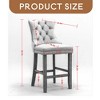 Counter Height Bar Stools Set of 2, Velvet Upholstered Dining Chairs with Nailhead Trim, Wooden Legs, Button Tufted Decor - Leovsnove - 3 of 4