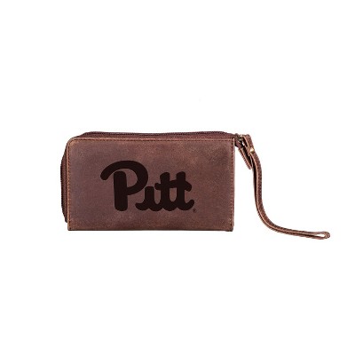 Evergreen NCAA Pitt Panthers Brown Leather Women's Wristlet Wallet Officially Licensed with Gift Box