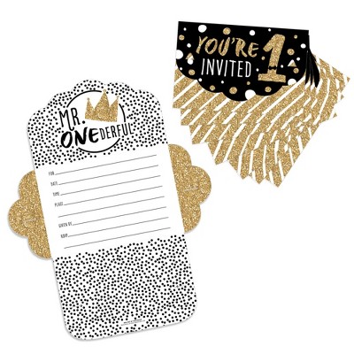 Big Dot of Happiness 1st Birthday Little Mr. Onederful - Fill-In Cards - Boy First Birthday Party Fold and Send Invitations - Set of 8
