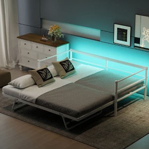 Twin Size Metal Daybed with LED and Adjustable Trundle - 1 of 4