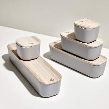 iDesign 5pk Recycled Plastic Desk Organization Bins with Wood Lids