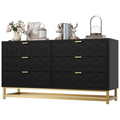 Dresser for Bedroom,Dresser Organizer, 6 Drawer Dresser with Golden Metal Handle and Legs, Modern Chest of Drawers, Dressers with Drawers