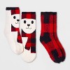 Kids' Buffalo Check Plaid Bear 2pk Cozy Crew Socks with Gift Card Holder - Wondershop™ White/Red/Black - image 2 of 3