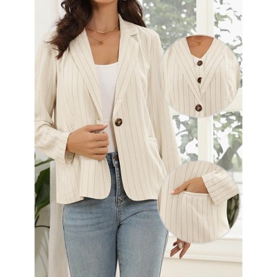 INSPIRE CHIC Women's Casual Stripe Notched Collar Long Sleeve Single Button Office Blazers X-Large Beige — фото 2