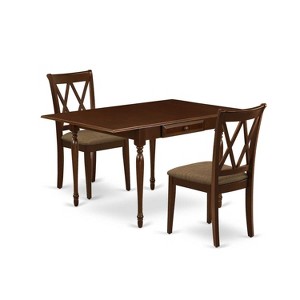HomeStock 3-Piece Mahogany Finish Solid Wood Top With Dropleaf Dining Table Set - 1 of 4