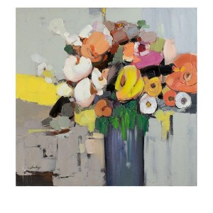 Flowers Acrylic Painting 36"H – Hand Painted Abstract Floral Wall Art by Kalalou - 1 of 3