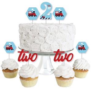 Big Dot of Happiness 2nd Birthday Railroad Party Crossing - Dessert Cupcake Toppers - Steam Train Second Birthday Party Clear Treat Picks - Set of 24 - 1 of 4