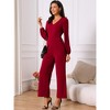 Seta T Women's V Neck Long Sleeve High Waist Wide Leg Casual Jumpsuits with Pockets - 2 of 4