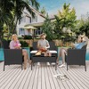 4-Piece All-Weather Wicker Patio Set, Outdoor Rattan Conversation Furniture with Cushions & Glass Table, for Garden, Porch, Poolside - 3 of 4