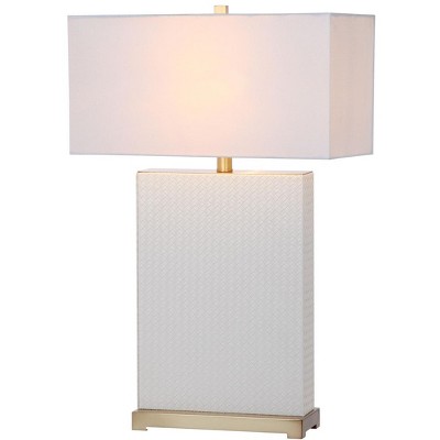 Arcadian Cream Faux Leather Geometric Table Lamp Set of 2
